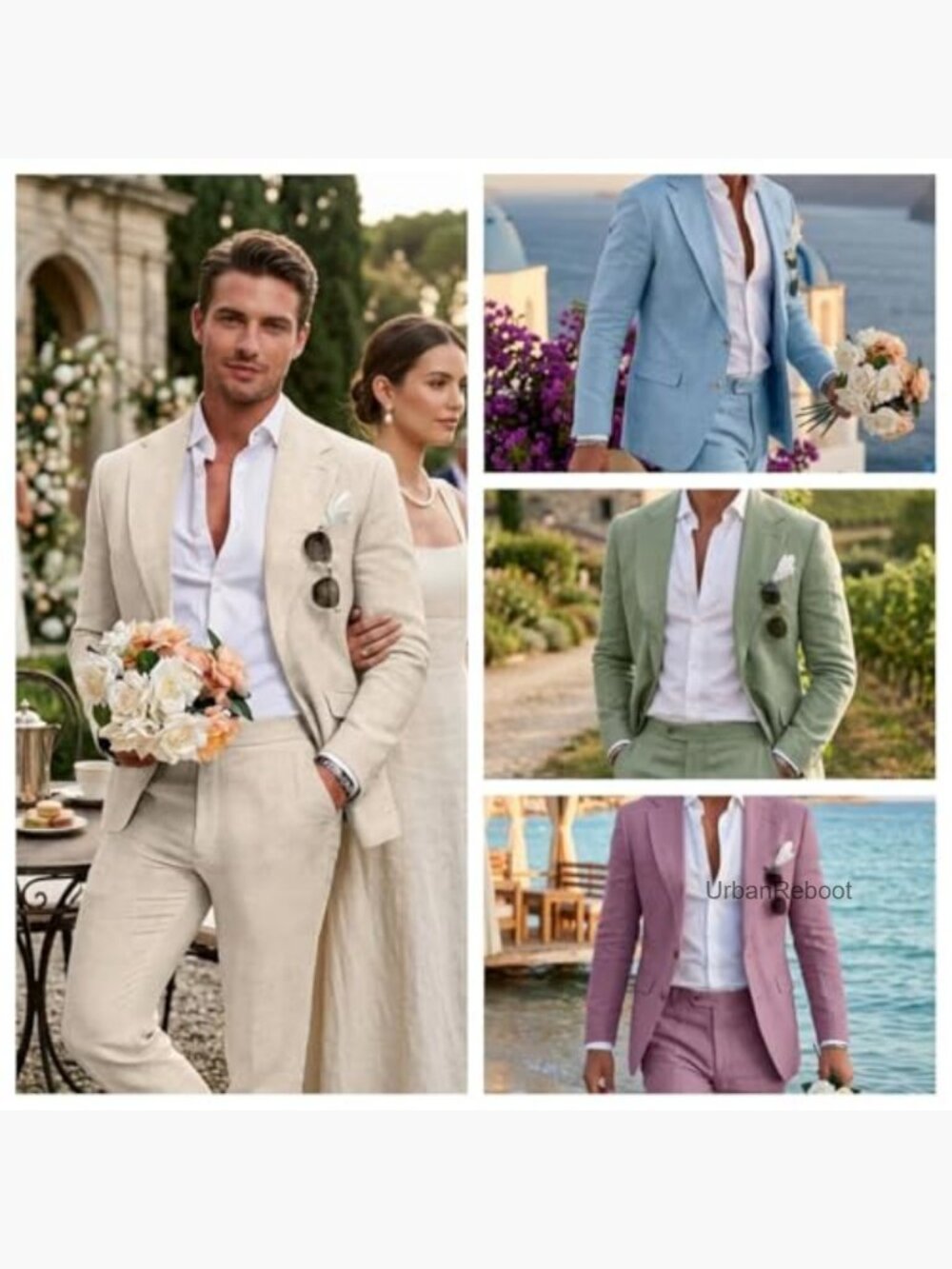 Men's Linen 2 Piece Suit Slim Fit Blazer and Pants Beach Wedding Prom Party - Picture 7 of 7